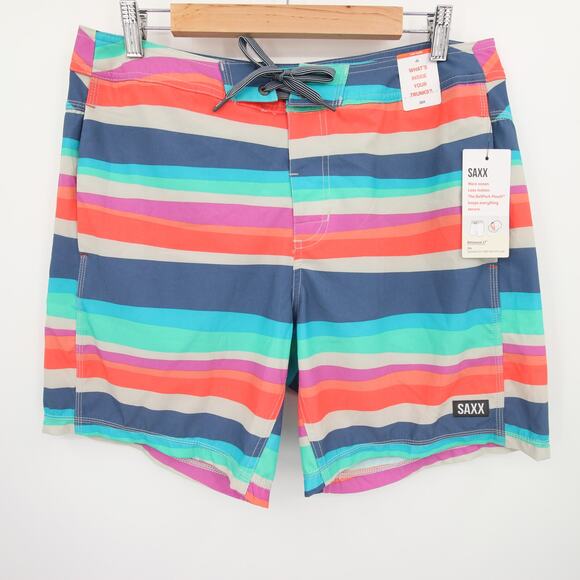 SAXX Swim Trunks Board Shorts Swim Wear Betawave 2N1 Blue Striped Ballpark 34 - Picture 4 of 12